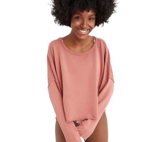 Aerie Weekend Pretty Open Back Sweatshirt M Twilight Terry Oversized Beach - Picture 16 of 16